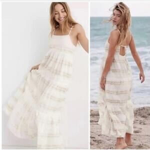 AERIE Bohemian Ivory Tan Tie Dye Lined open back Maxi Sundress large